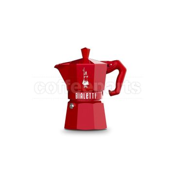 Stylish red Bialetti 3 Cup Moka Exclusive coffee pot.