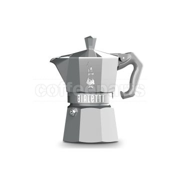Bialetti 6 Cup Moka Exclusive, elegant silver stovetop brewer.