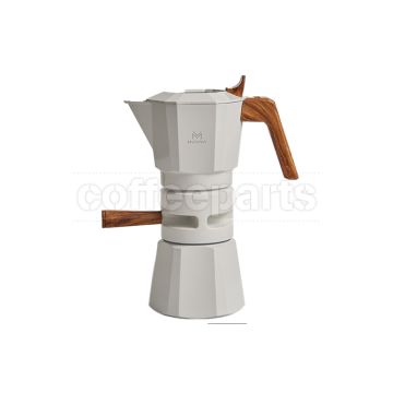 White Muvna Moka Pot with double valve, 2-cup capacity