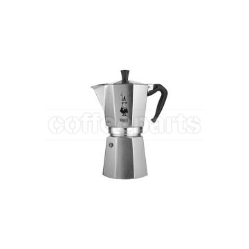 Bialetti 12 Cup Moka Express coffee maker, stainless steel design.