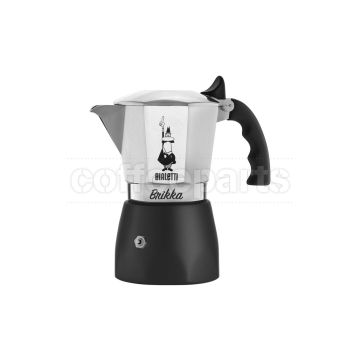 Elegant Bialetti 2 Cup Moka Brikka Coffee Maker, black finish.