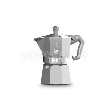Bialetti 3 Cup Moka Exclusive, polished silver coffee maker.
