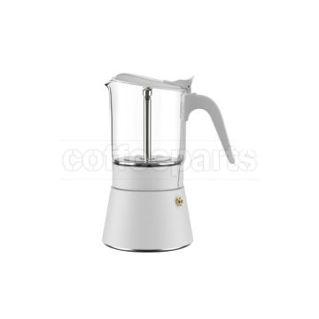 Joy Resolve ClearBrew Moka Pot White, 360ml capacity shown. 