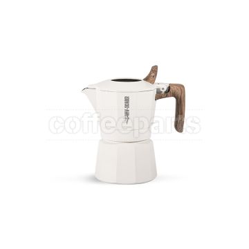 White MHW Double Valve Moka Pot 100ml, compact size.