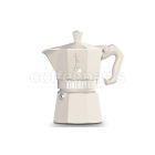 Sleek cream Bialetti 6 Cup Moka Exclusive coffee maker, classic style.