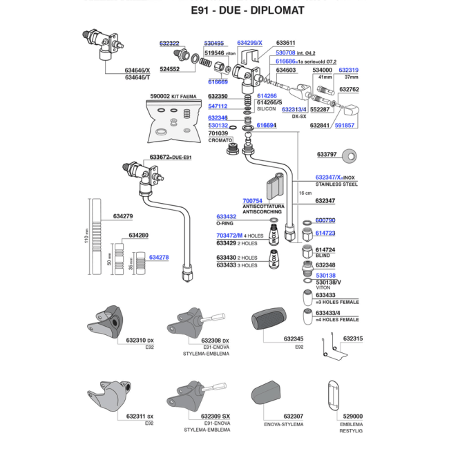 Faema - e91/e98/due steam and hot water valves