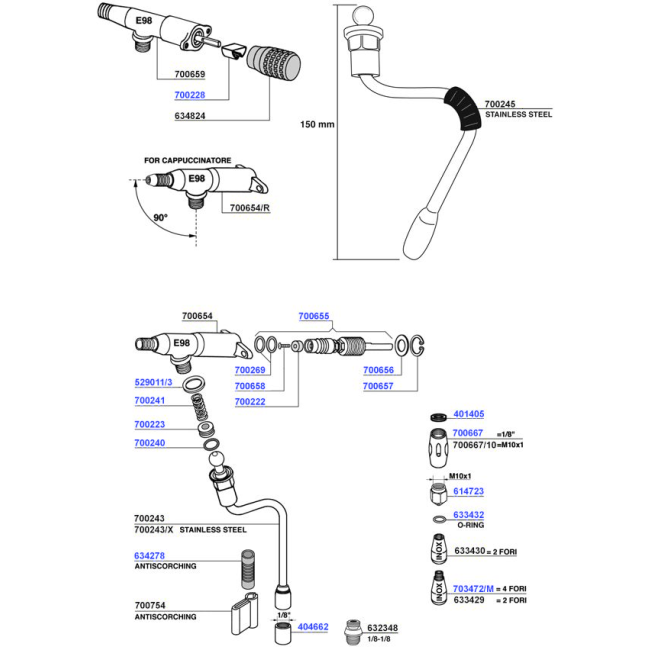 Faema - e98 steam and hot water valves