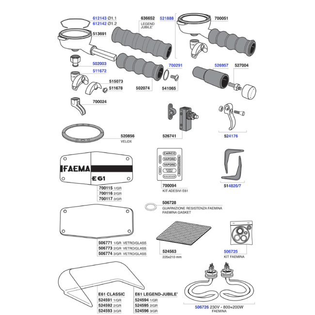 Faema - e61 and faemina miscellaneous parts