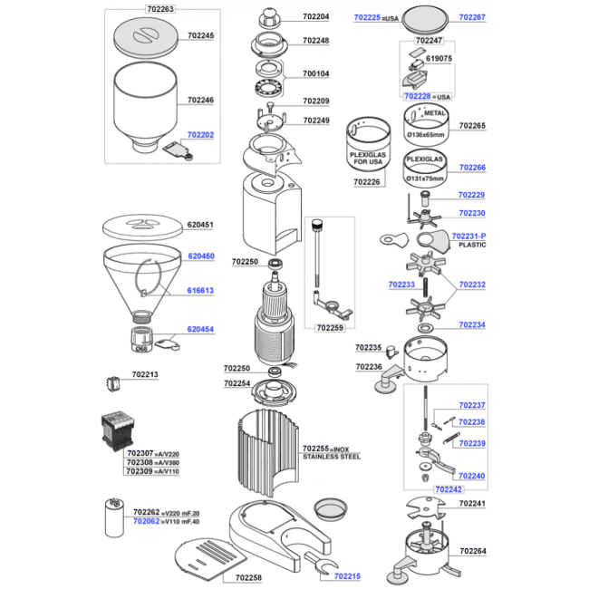 Fiorenzato - Model T48A burrs and dosage chamber parts