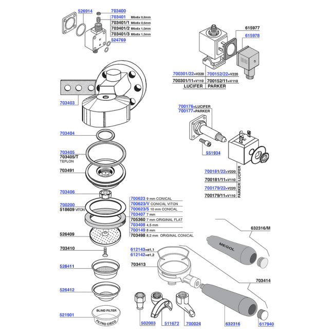 NS - Group head solenoid operated and portafilters