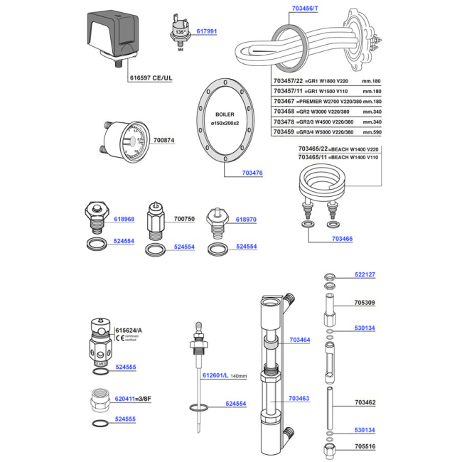 NS - Elements, boiler components and sight glass
