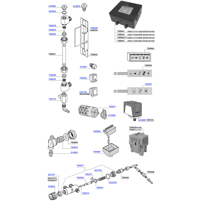 Pavoni - Water inlet, sight glass and touch pads