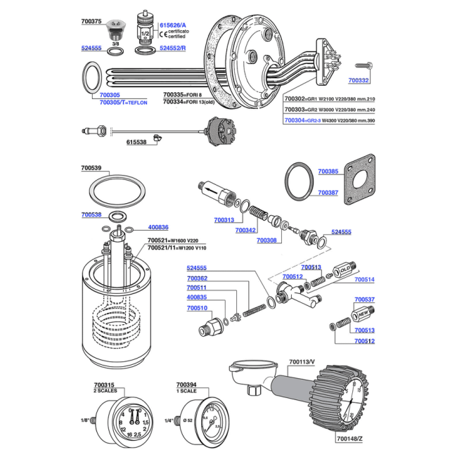 Rancilio - Elements, gauges and boiler components